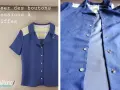 Chemise bleue à boutonnage femme, avec des pressions à griffes et un motif de pissenlit brodé.