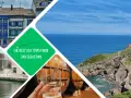 Collage showcasing colorful buildings, the Guggenheim Museum, a beer tasting, and a dramatic coastal church, highlighting the best day trips from San Sebastian.