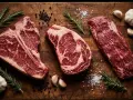 Tre succulenti tagli di carne per una perfetta grigliata: T-bone, costata e scamone, con rosmarino, aglio e sale grosso.