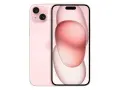 Två rosa iPhones, en framifrån med en abstrakt bakgrund och en bakifrån med dubbla kameror. Perfekt för dig som vill flytta från Android till iPhone.