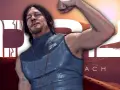 Norman Reedus, con su brazo flexionado, anuncia Death Stranding 2. El paisaje desértico y el logo del juego completan la imagen.