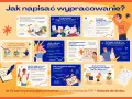 Ilustracja pokazuje, jak napisać wypracowanie, omawiając jego strukturę, typy, unikanie błędów i ciekawe pisanie.