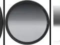 Trois filtres photo : un rond brun, un rond dégradé gris, et un carré dégradé gris. Un filtre nd pour des ciels parfaits.