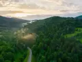 Mglista dolina w Bieszczadach, kręta droga wśród zielonych lasów. Idealne miejsce, by odkryć, co warto zobaczyć w tych górach.