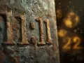 Kamień z wyrytymi cyframi 11:11. W tle złote 22. Czy to numerologiczna 11 czy 2?