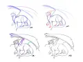Étapes d'un dragon dessin réaliste, du croquis initial à la ligne claire.