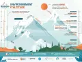 La **perte température altitude** est illustrée par une montagne. Le vent, l'air froid et humide, et l'air chaud et sec influencent les conditions.