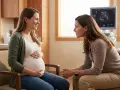 Kobieta w ciąży rozmawia z lekarką. Na ekranie widoczny jest obraz z USG. Cytologia w ciąży to ważny element opieki.
