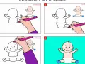 Étapes pour apprendre comment dessiner un bébé. Une main dessine un bébé, ajoutant des détails étape par étape.