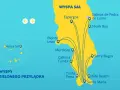 Mapa pokazuje, gdzie leżą Wyspy Zielonego Przylądka, ze szczególnym uwzględnieniem Wyspy Sal i jej atrakcji.