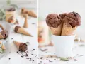 Schokokuss Eis in Waffelhörnchen, garniert mit Schokostückchen. Ein Genuss für alle Sinne!