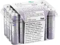 Förpackning med 24 st AAA-batterier, 1,5V alkaliska, märkta "fixa". Dessa r03 batteri är inte uppladdningsbara.