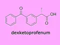 Struktura chemiczna deksketoprofenu, leku przeciwbólowego i przeciwzapalnego.
