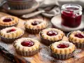 Små hallongrottor, perfekta för fikat. Ett enkelt hallongrottor recept ger dessa söta bakverk med sylt i mitten.