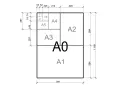 Diagramm der ISO A-Reihe, von A0 bis A8, mit Maßen. Ein A4-Blatt ist ein Teil davon.