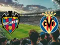 Emblematy Levante i Villarreal na tle stadionu pełnego kibiców. Zapowiada się emocjonujący mecz!