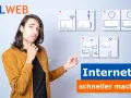 Mann erklärt, wie man das Internet schneller machen kann, indem man Geräte richtig verbindet und überlastete WLAN-Netzwerke vermeidet.