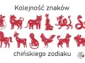 Kolejność znaków chińskiego zodiaku: mysz, wół, tygrys, królik, smok, wąż, koń, koza, małpa, kogut, pies, świnia.
