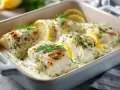 Ugnsbakad torskrygg i krämig sås med citron och dill. En härlig rätt som passar perfekt till middagen.