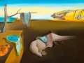 Smältande klockor i ett surrealistiskt landskap, ett klassiskt verk av Salvador Dalí konst.