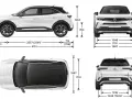 Opel Mokka wymiary: długość 4151 mm, szerokość 1791 mm, wysokość 1534 mm. Kompaktowy SUV z wyraźnymi proporcjami.