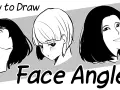 Trois dessins de visage 3/4, montrant différentes expressions et angles, avec le texte "Face Angles".