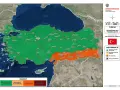 Mapa Turcji z zaznaczonymi regionami: zielony - zachowaj ostrożność, pomarańczowy - ostrzegamy przed podróżą. Czy w Turcji jest bezpiecznie? Zależy od regionu.