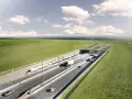 En tunnel för tåg och bilar mellan bro Danmark och Tyskland. Pris för framtida resor.