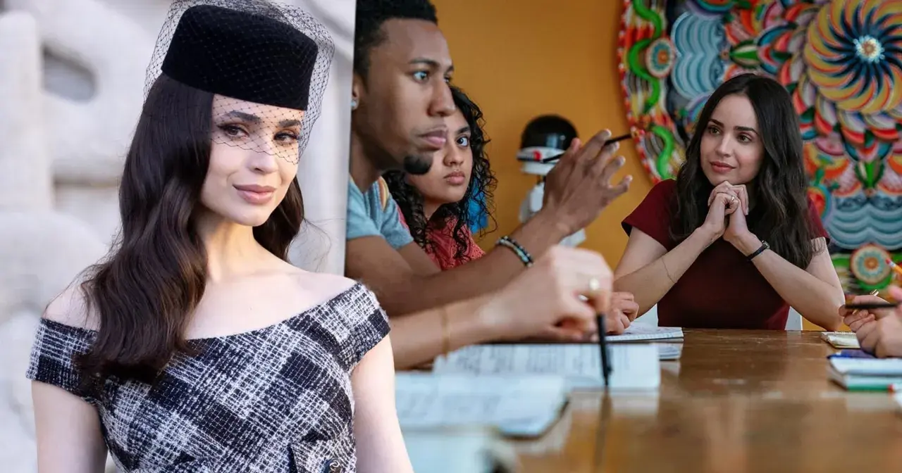 Sofia Carson w eleganckiej kreacji i w scenach z filmów i seriali. Jej wszechstronność w kinie i telewizji zachwyca.