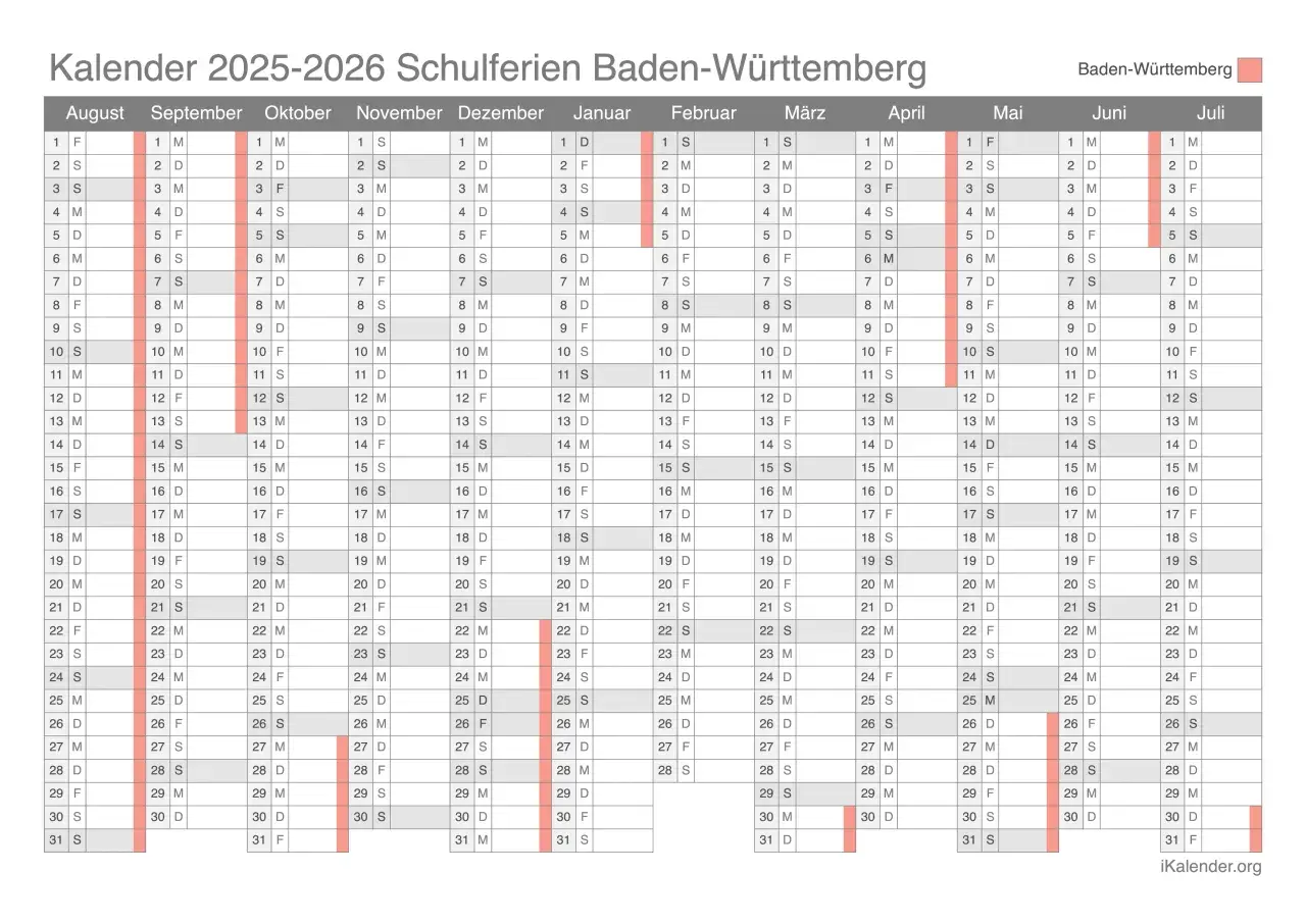Schulferien Baden-Württemberg 2025-2026: Kalender mit Feiertagen und Ferienterminen für Ihren nächsten Urlaub.