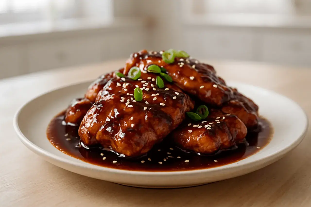 Pyszne kawałki kurczaka w sosie teriyaki, posypane sezamem i szczypiorkiem. Idealne do domowego sos teriyaki przepis.