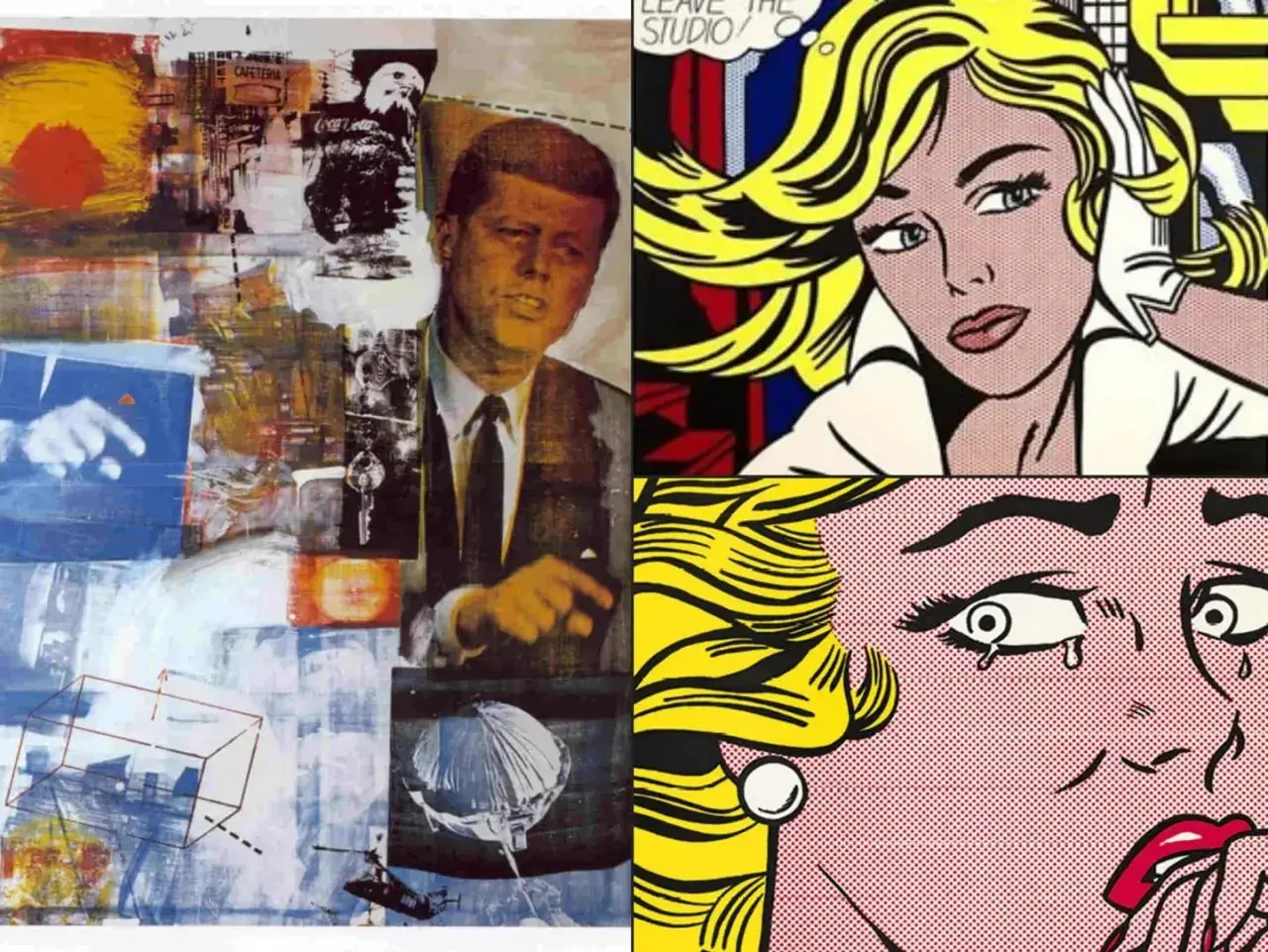 Collage mit JFK und Pop-Art-Künstler-Werken von Lichtenstein.