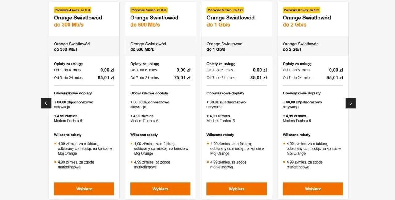 Porównanie ofert Orange Światłowód. Sprawdź, jak sprawdzić ile mam internetu w Orange, przeglądając ceny i prędkości.