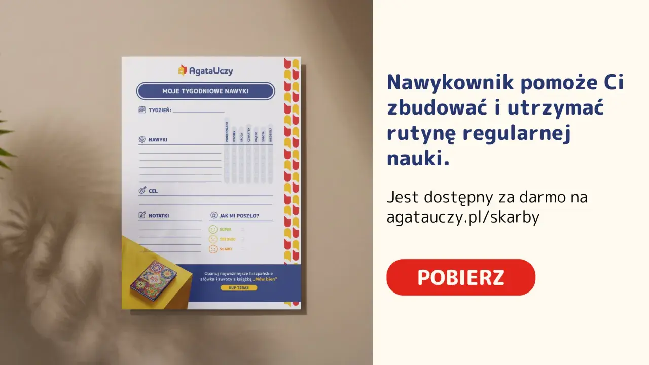 Nawykownik do nauki języka hiszpańskiego. Pomaga budować rutynę i utrzymać regularność. Pobierz za darmo!