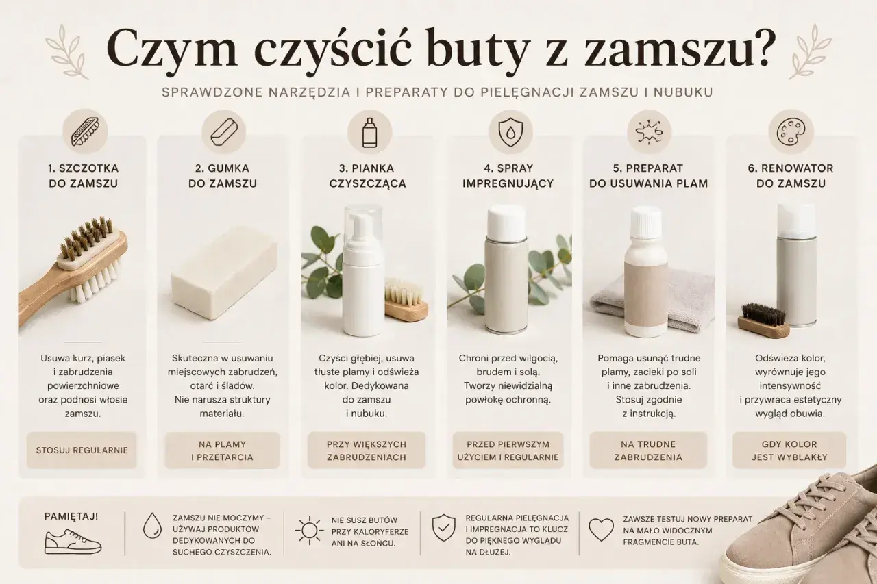 Szczotka, gumka, pianka, spray i preparaty – oto jak czyścić buty z zamszu, by wyglądały jak nowe.
