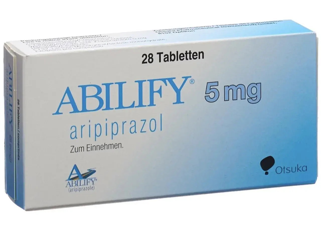 Opakowanie leku Abilify 5 mg zawierające aripiprazol, 28 tabletek do przyjmowania.