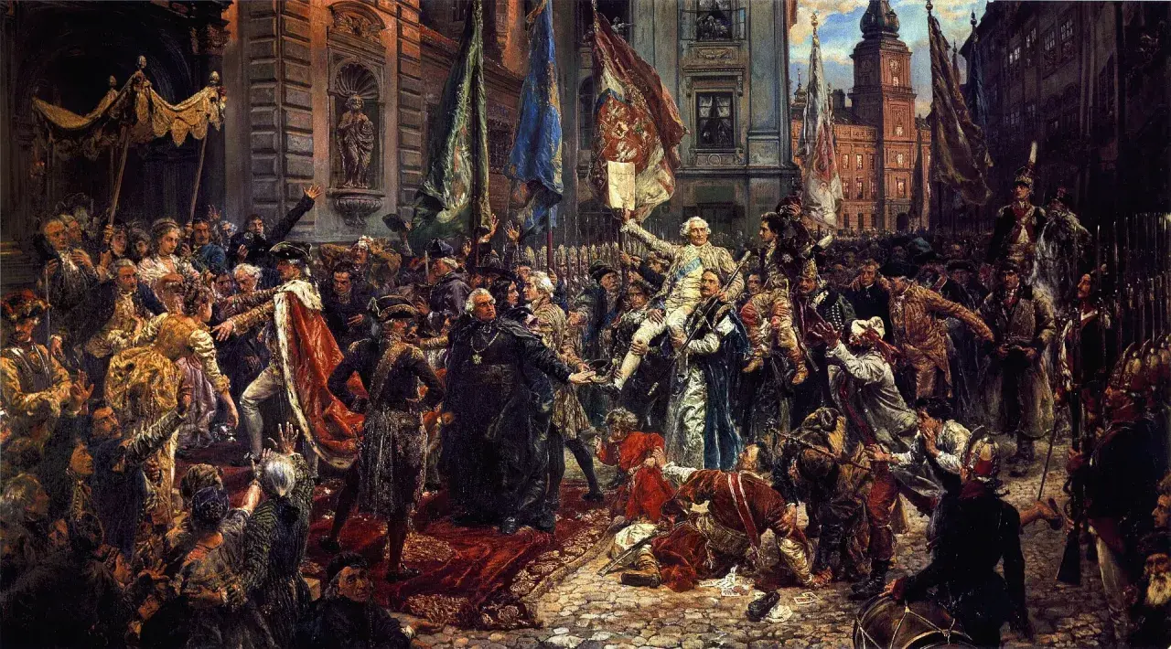 Obraz Jana Matejki, jednego z najwybitniejszych polskich malarzy, przedstawia uroczyste przyjęcie króla Stanisława Augusta Poniatowskiego.