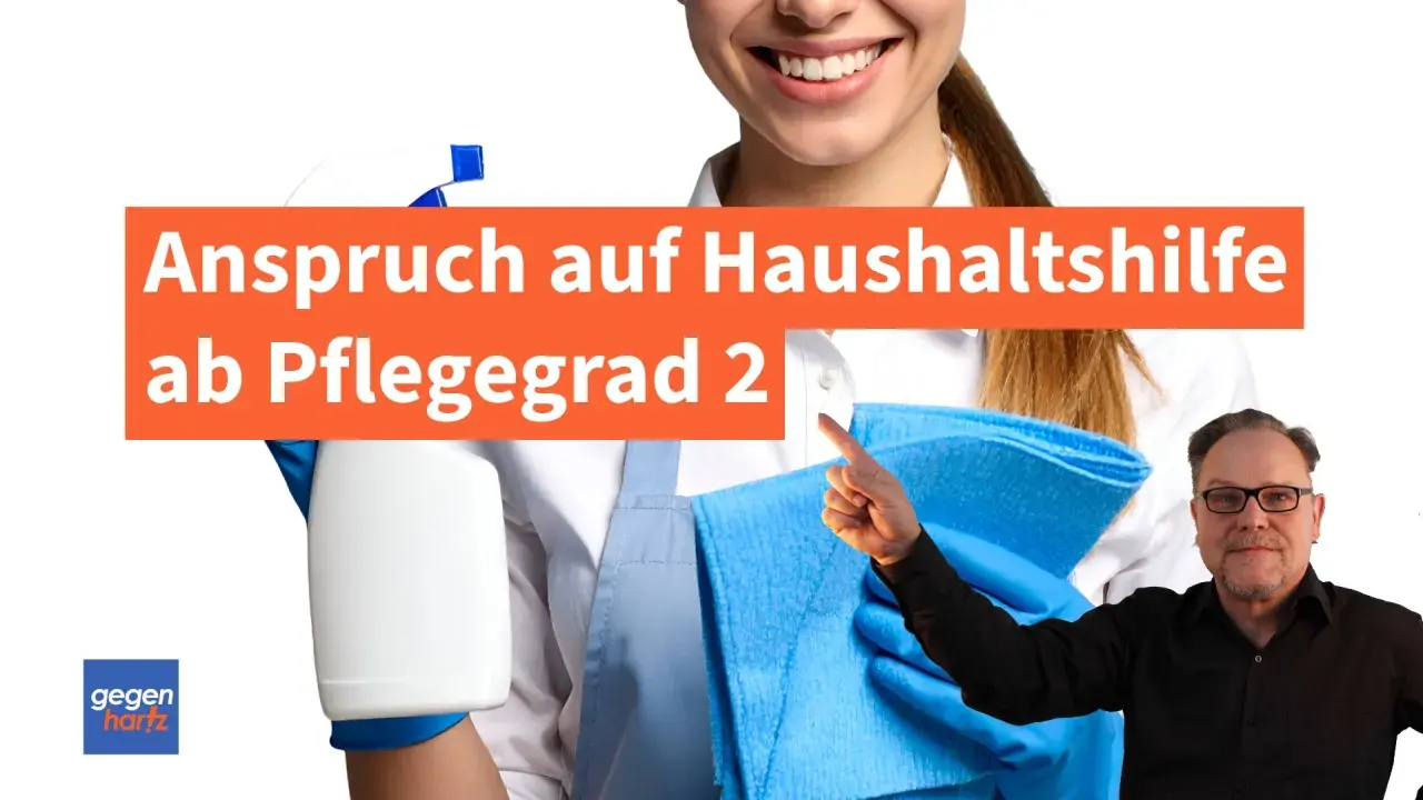 Anspruch auf Haushaltshilfe ab Pflegegrad 2. Eine Person mit Putzmitteln und Lappen, im Hintergrund ein Mann.