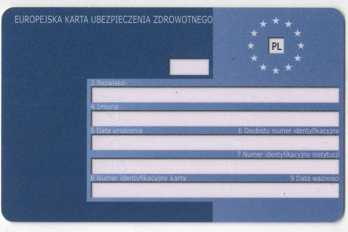 Europejska Karta Ubezpieczenia Zdrowotnego (EKUZ) z Rybnika. Dokument zawiera dane osobowe i identyfikacyjne.