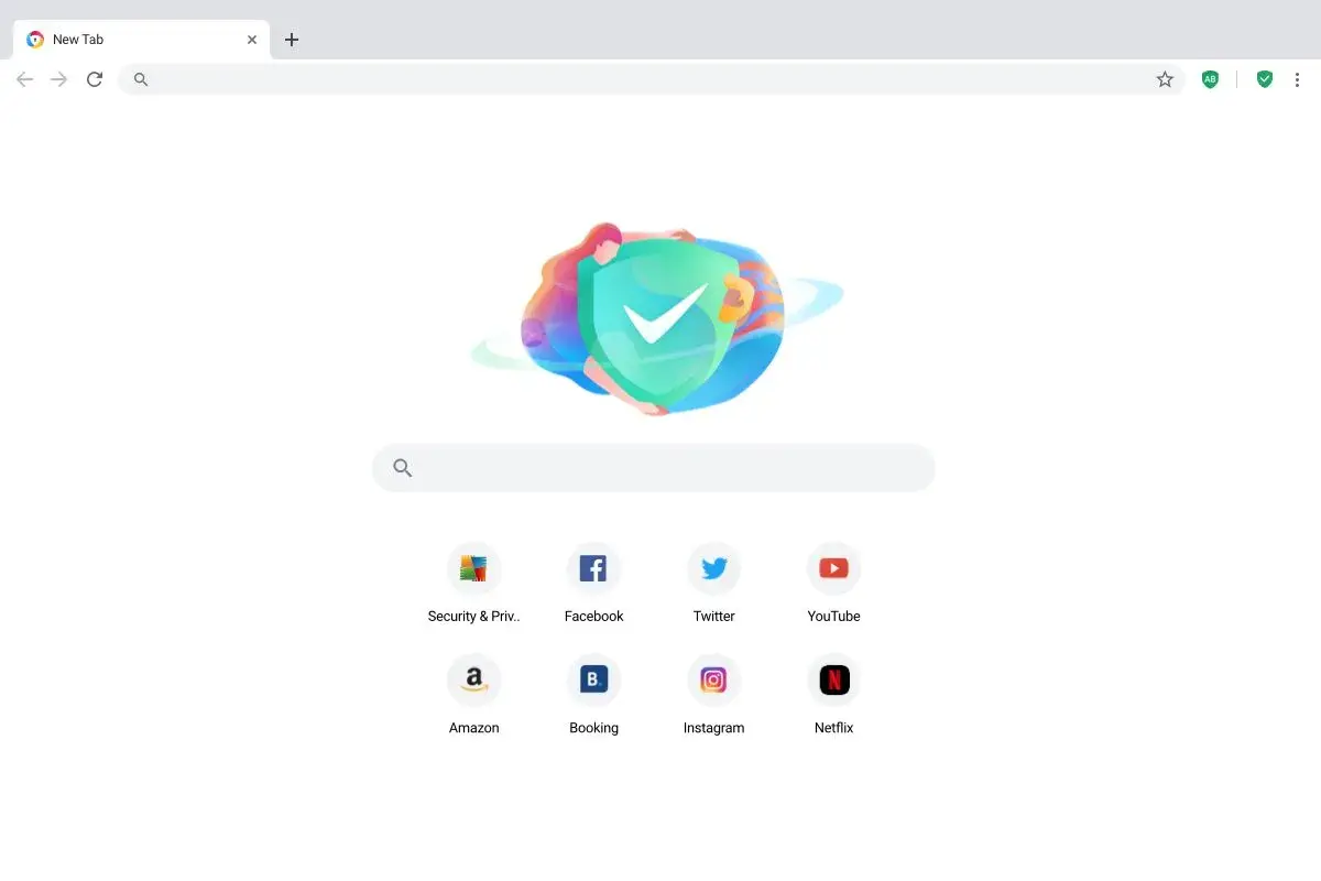 Grafika przedstawia tarczę z zaznaczeniem, symbolizującą bezpieczeństwo w przeglądarce. Ikony popularnych stron jak Facebook, YouTube, Amazon sugerują, że to avg secure browser.