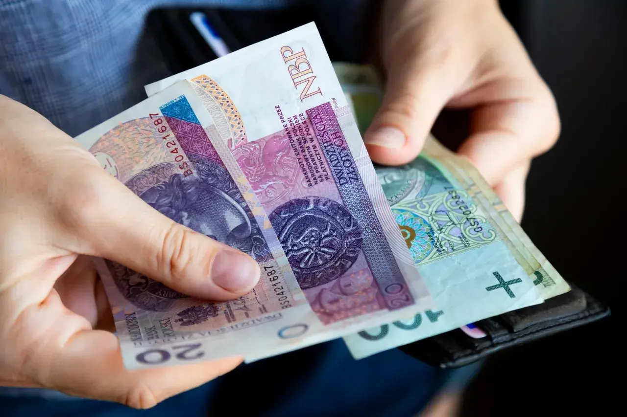 Dłonie trzymają polskie banknoty 20 zł i 100 zł. Wkrótce może pojawić się ryczałt energetyczny.