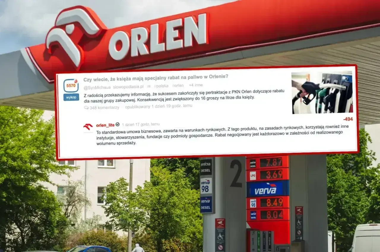 Karta Orlen na stacji paliw. Dyskusja o rabacie dla księży na paliwo.