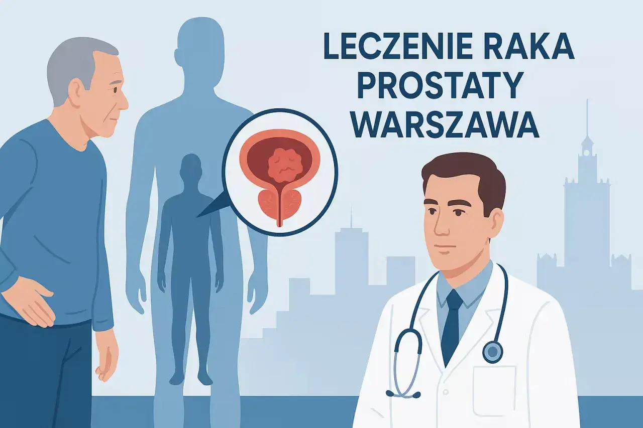 Leczenie raka prostaty w Warszawie. Lekarz omawia z pacjentem obraz układu moczowo-płciowego z zaznaczoną zmianą.