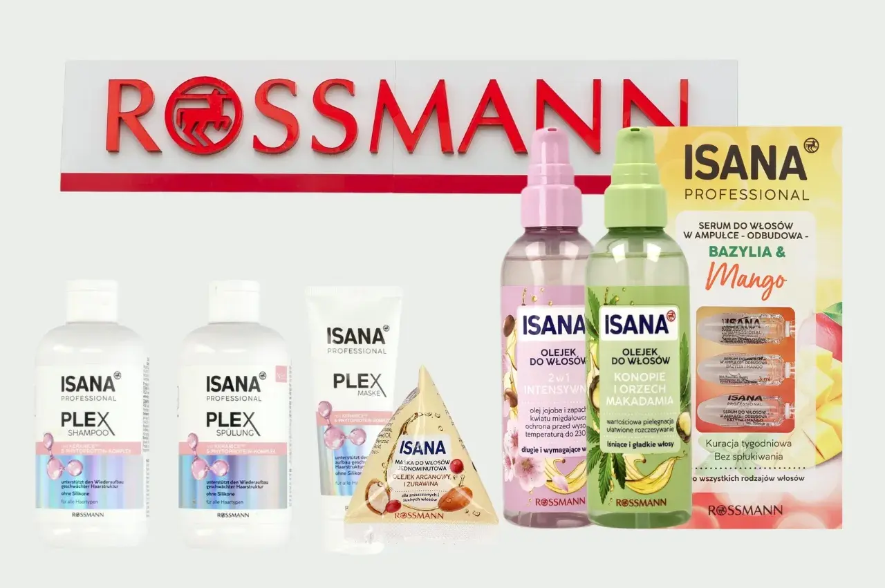 Linia Isana Plex: szampon, odżywka, maska, olejki i serum z bazylią i mango do odbudowy włosów.