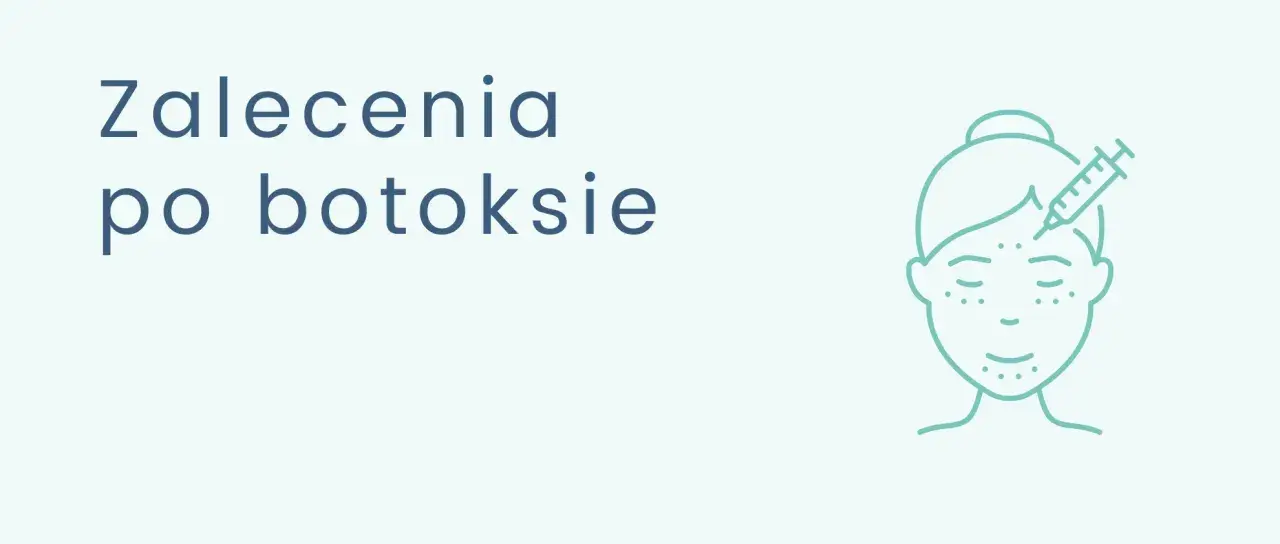Zalecenia po botoksie: schematyczny rysunek twarzy z zastrzykiem w czoło i kropkami na skórze.