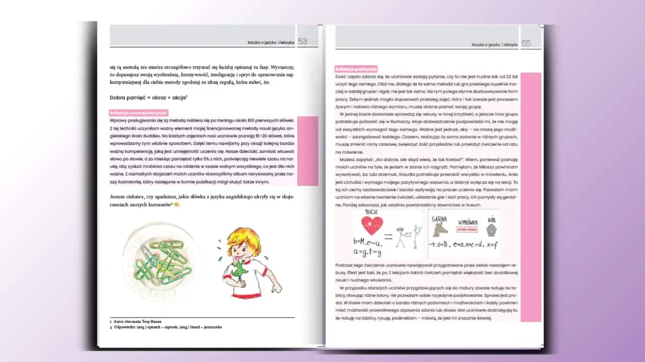 Dzieci z neurodywergencją uczą się przez zabawę i skojarzenia, co widać na ilustracji z kolorowymi spinaczami i rysunkiem chłopca.