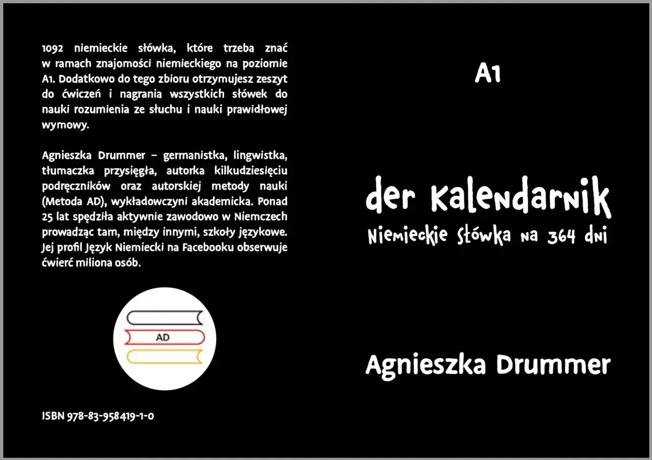 Zbiór 1092 niemieckich słówek na poziomie A1, zeszyt ćwiczeń i nagrania od Agnieszki Drummer.