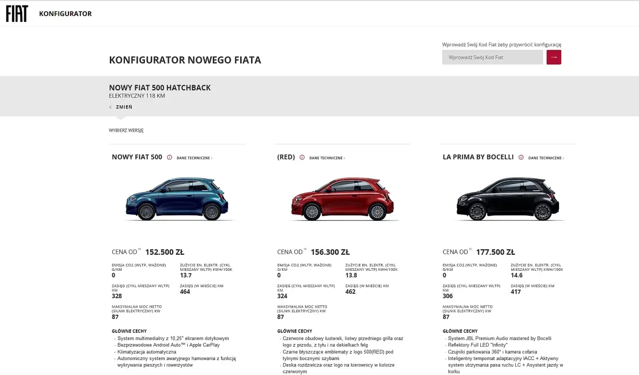 Nowy Fiat 500: poznaj jego cenę i wersje. Elektryczny, z zasięgiem do 464 km.