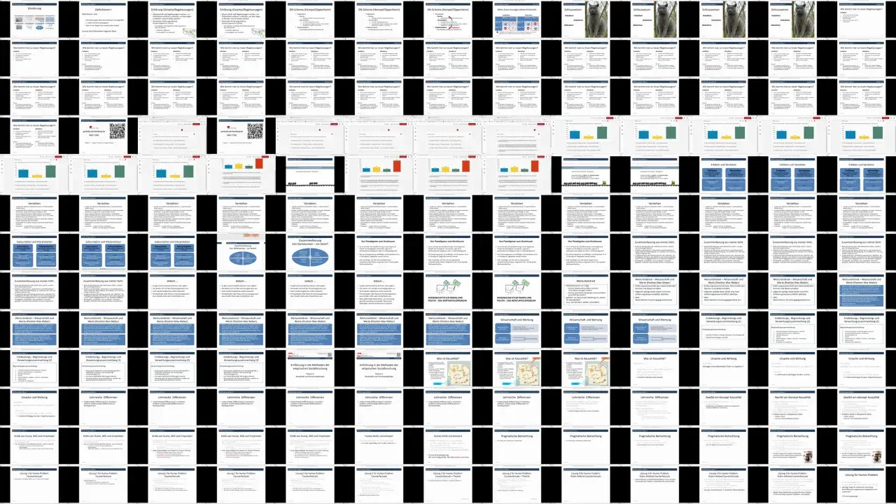 Folien zur Induktion und Deduktion in der Wissenschaft, mit Grafiken und Texten.
