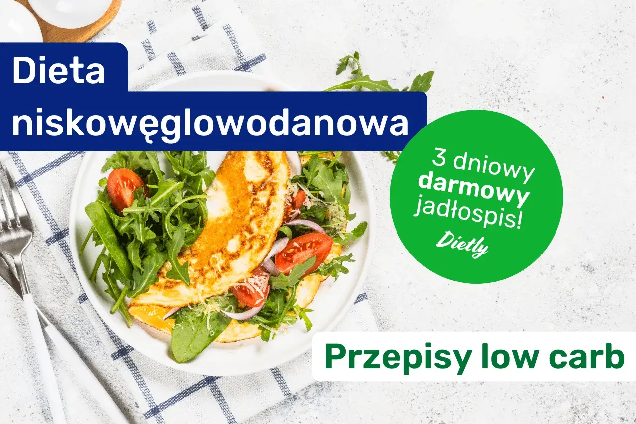Omlet z rukolą i pomidorkami, idealny na dietę niskowęglowodanową. Przepisy low carb znajdziesz w zielonym kółku.